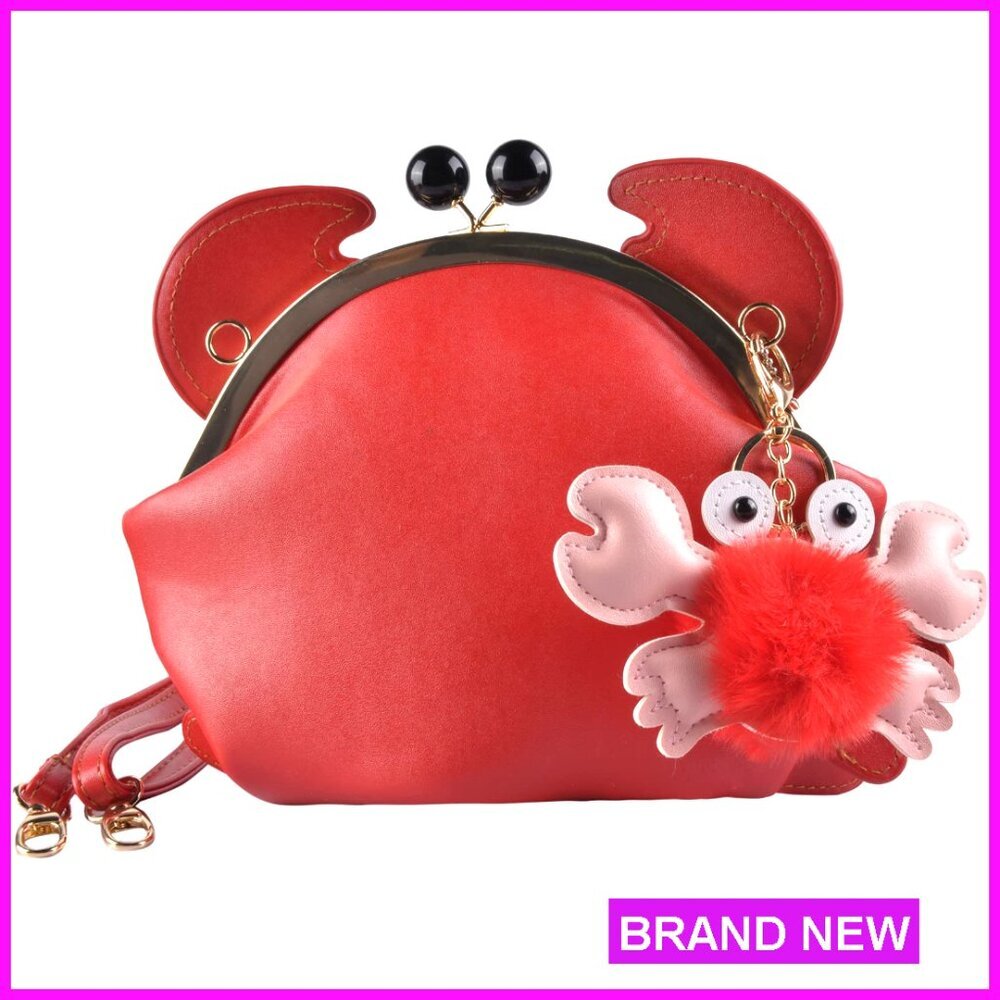Crab Shaped Crossbody Bag, Detachable Strap, PU Leather, Novelty Purse - Picture 1 of 7